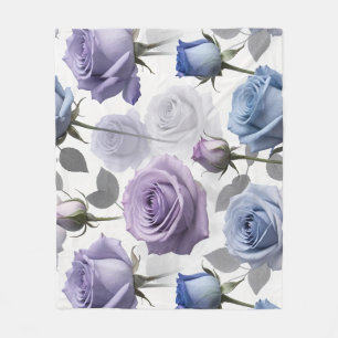 Lavender And Blue Roses Set On A Cloudy Gray Fleece Blanket
