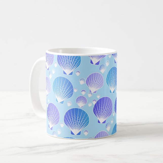 Lavender and Blue Shells on Pale Blue Coffee Mug (Front Left)