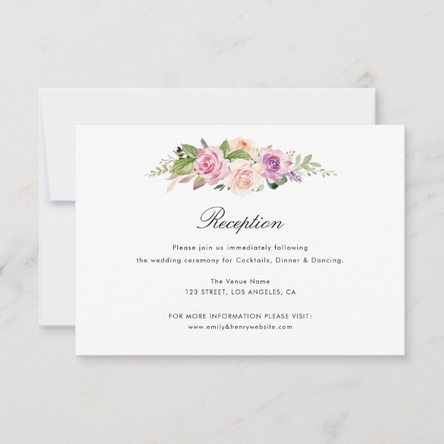 lavender and blush floral wedding reception card (Front)