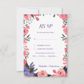 Lavender and Blush Pink Floral Wedding RSVP Card