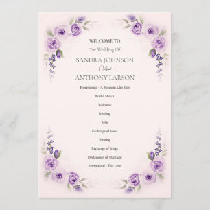 Lavender and Blush Rose Wedding Program Programme