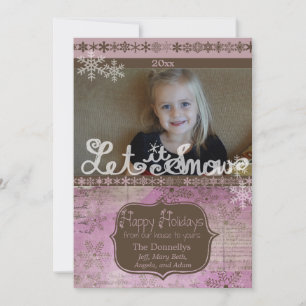 Lavender and Brown Snowflakes Photo Holiday Card