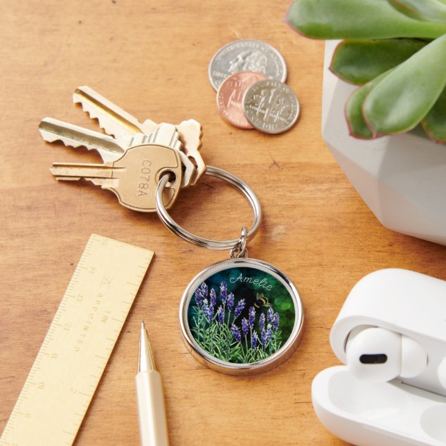 Lavender and Bumblebee painted with watercolors Key Ring (Desk)
