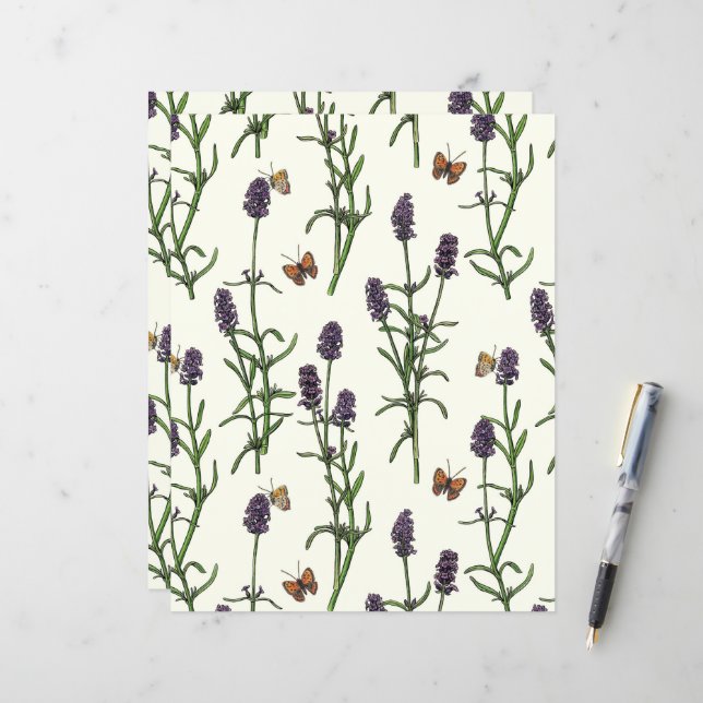 Lavender and butterflies on off white (Front/Back In Situ)