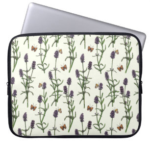 Lavender and butterflies on off white laptop sleeve