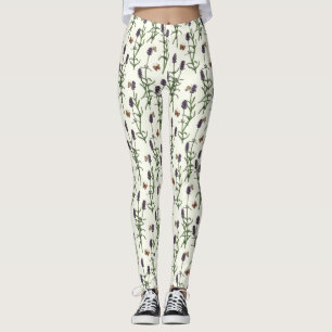 Lavender and butterflies on off white leggings