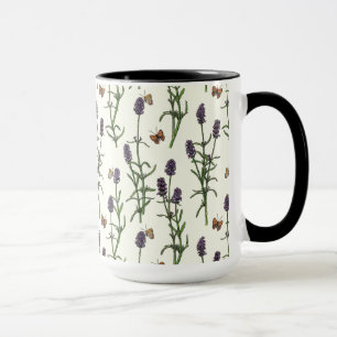 Lavender and butterflies on off white mug