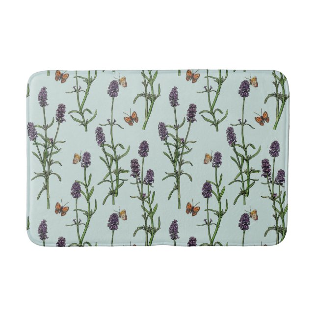 Lavender and butterflies on sea glass bath mat (Front)