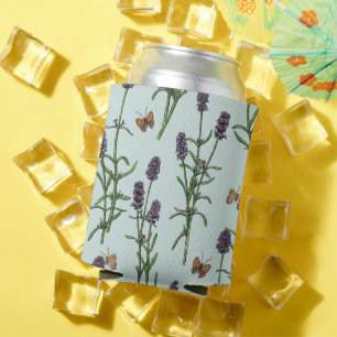 Lavender and butterflies on sea glass can cooler