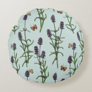 Lavender and butterflies on sea glass round cushion