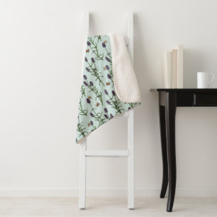 Lavender and butterflies on sea glass sherpa blanket