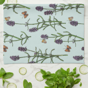 Lavender and butterflies on sea glass tea towel