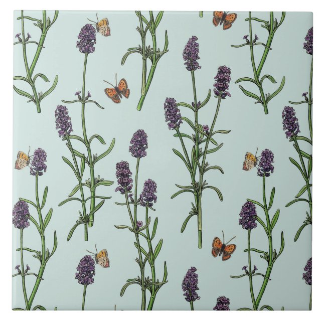 Lavender and butterflies on sea glass tile (Front)