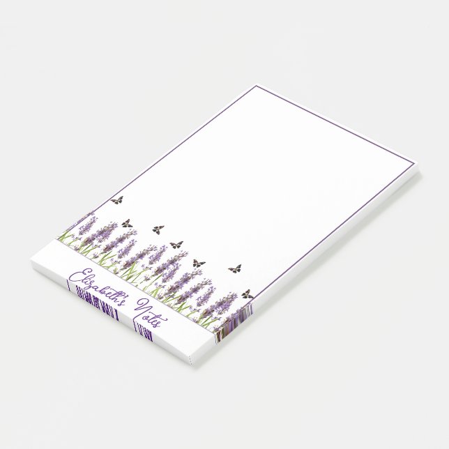 Lavender and butterflies personalised post-it notes (Angled)