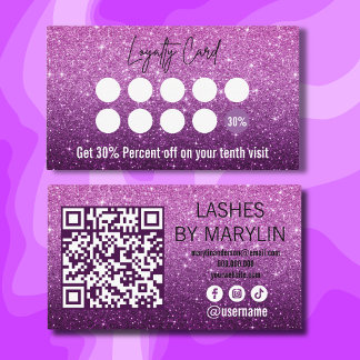 Lavender and Deep Purple Ombre Glitter Lash Tech Loyalty Card