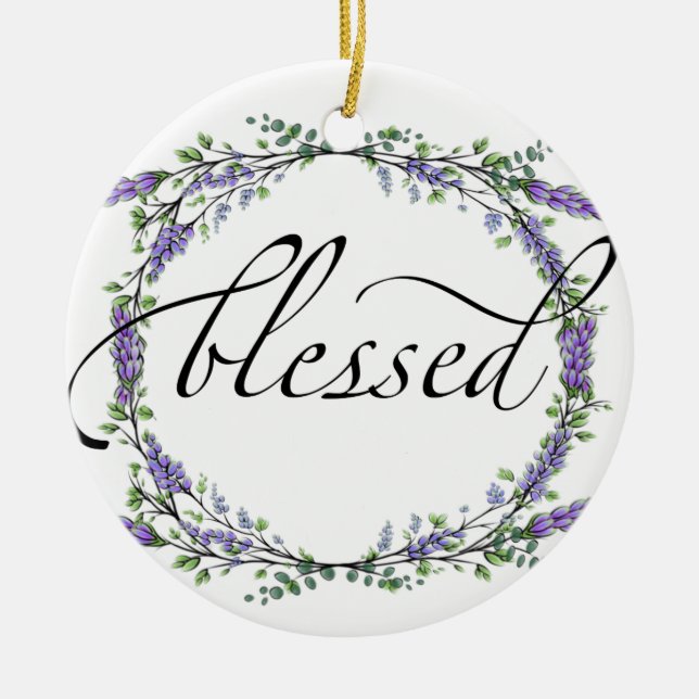 Lavender and Eucalyptus Blessed Ceramic Tree Decoration (Front)