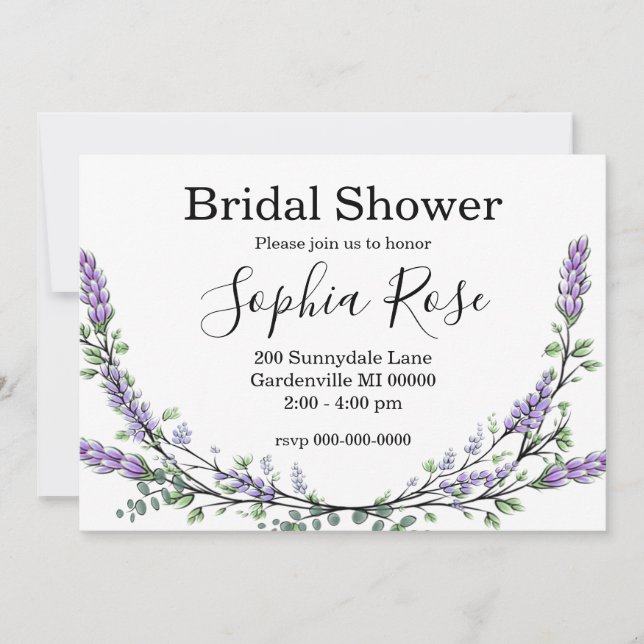 Lavender and Eucalyptus Bridal shower Invitation (Front)