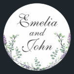 Lavender and Eucalyptus Classic Round Sticker<br><div class="desc">An elegant and vintage design featuring eucalyptus and lavender painted in romantic watercolor.</div>