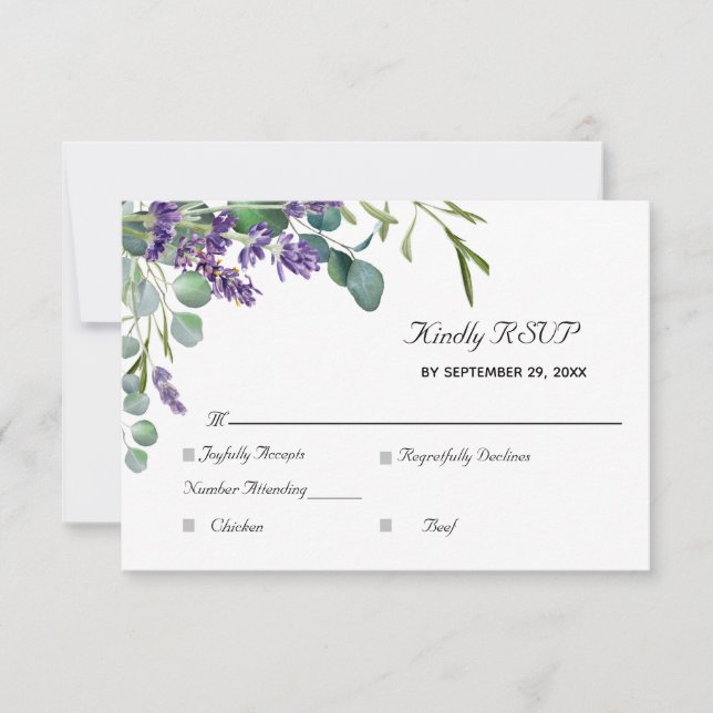 Lavender and Eucalyptus Elegant Wedding  RSVP Card (Front)