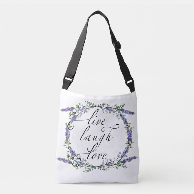 Lavender and Eucalyptus Live Laugh Love Crossbody Bag (Front)