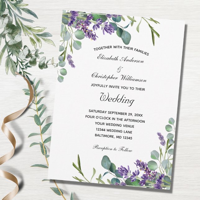 Lavender and Eucalyptus Purple Greenery Wedding Invitation (Creator Uploaded)