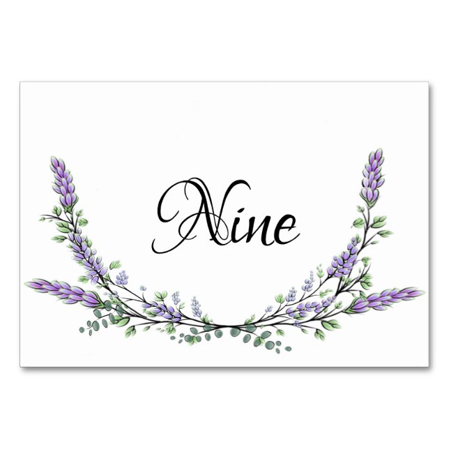 Lavender and Eucalyptus watercolor table nine Number (Front)