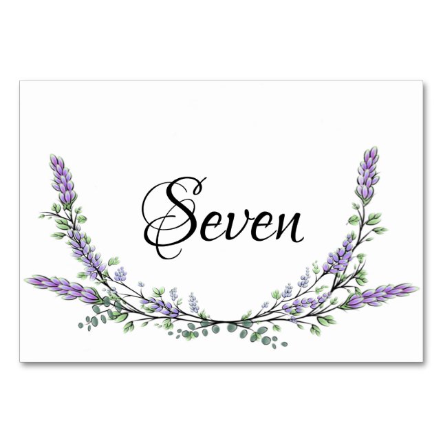 Lavender and Eucalyptus watercolor table seven Table Number (Front)