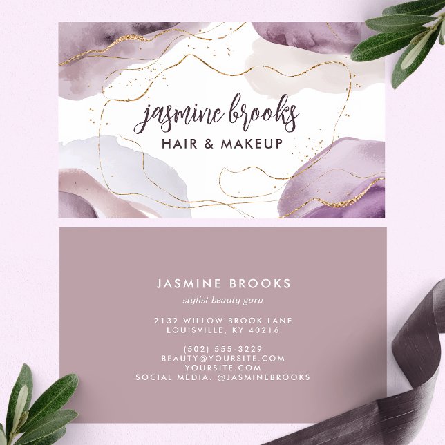 Lavender And Gold Abstract Chic Business Card (Creator Uploaded)