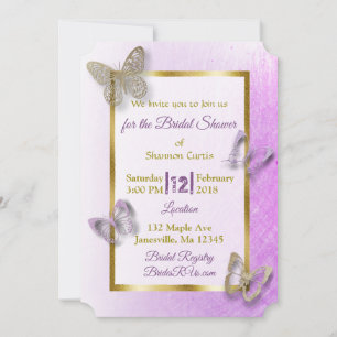 Lavender and Gold Butterfly Bridal Invitations