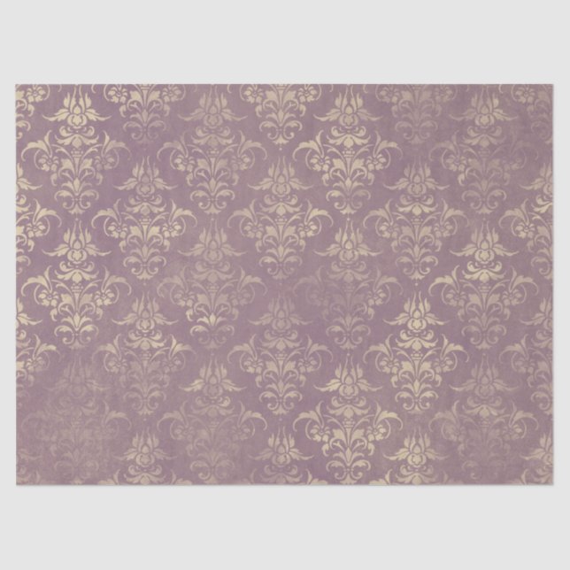 Lavender and Gold Damask Decoupage Tissue Paper (Front)