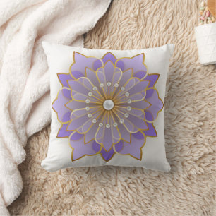 Lavender and Gold Elegant Flower Cushion