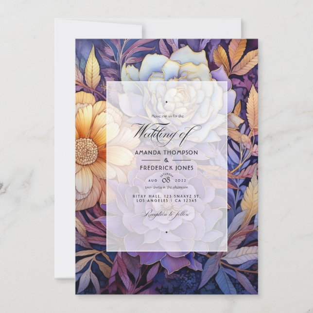 Lavender and Gold Floral Winter Wedding Invitation (Front)