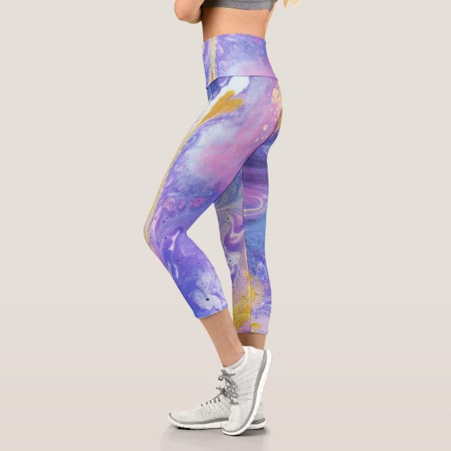 Lavender and Gold Fluid Abstract Capri Leggings (Left)
