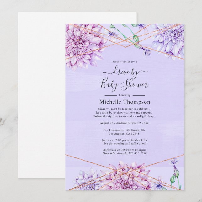 Lavender and Gold Geometric Drive By Shower Invitation (Front/Back)
