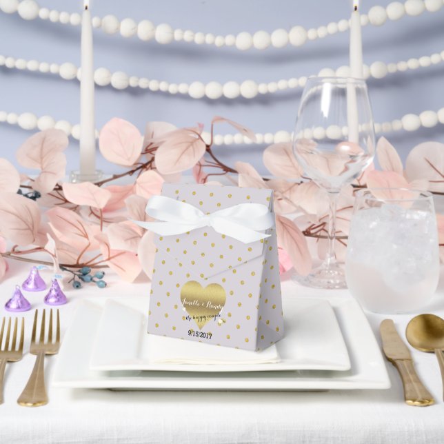 Lavender And Gold Heart Polka Dots Shower Party Favour Box (Wedding)