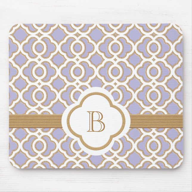 Lavender and Gold Moroccan Monogrammed Mouse Pad (Front)
