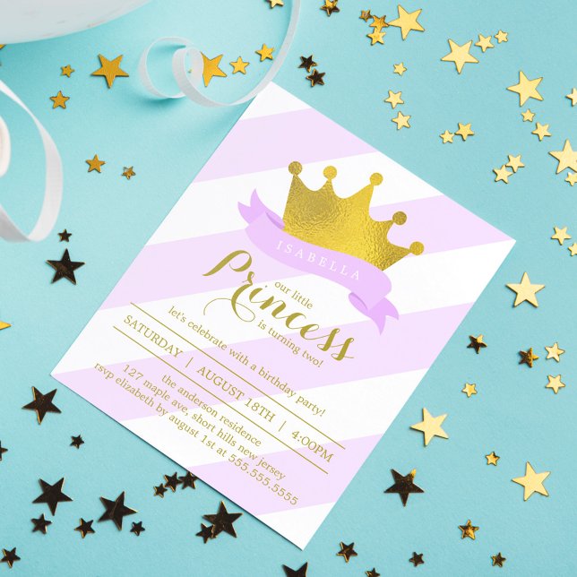 Lavender and Gold Princess Birthday Party Invitation (Creator Uploaded)