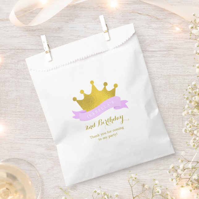 Lavender and Gold Princess Tiara Birthday Party Favour Bags (Clipped)