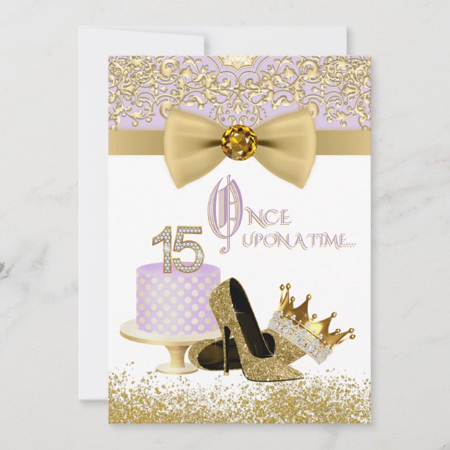 Lavender and Gold Quinceanera Birthday Party Invitation (Front)