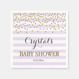 Lavender and Gold Stripe Confetti Baby Girl Shower Napkin