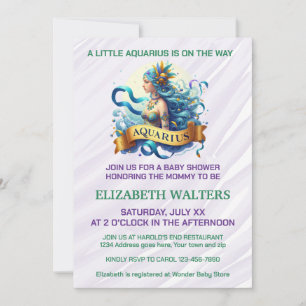 Lavender and Green Aquarius Zodiac Baby Shower Invitation