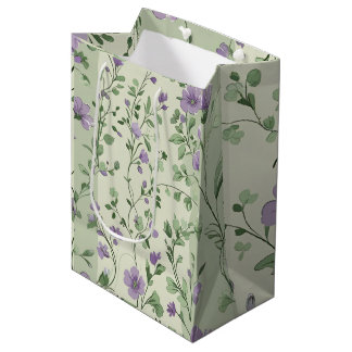 Lavender and Green Botanical Design Medium Gift Bag
