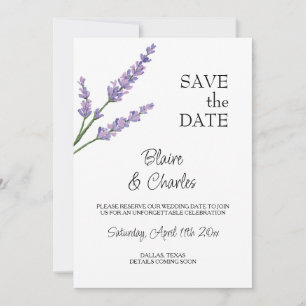 Lavender and Green Floral Save The Date Card
