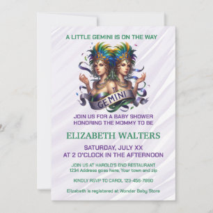 Lavender and Green Gemini Zodiac Baby Shower Invitation