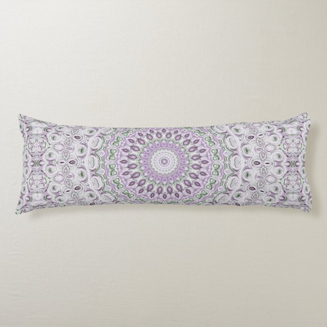 Lavender and Green Mandala Pattern Design Body Cushion (Front)