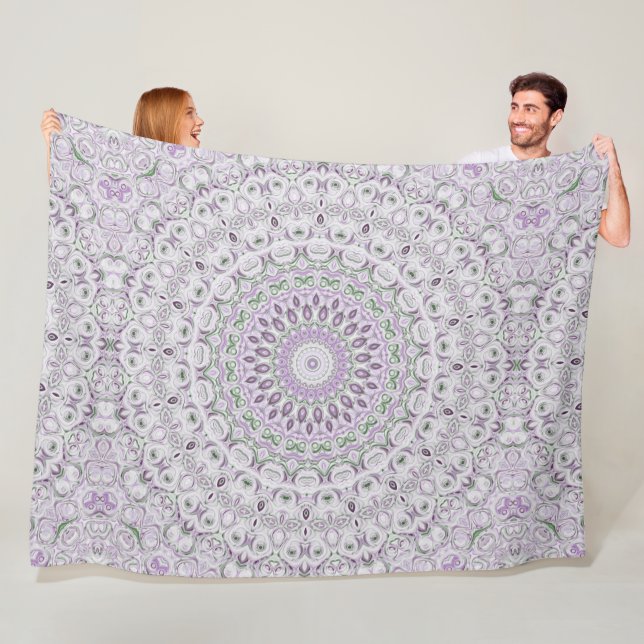 Lavender and Green Mandala Pattern Design Fleece Blanket (In Situ)