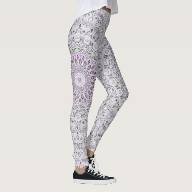 Lavender and Green Mandala Pattern Design Leggings (Right)