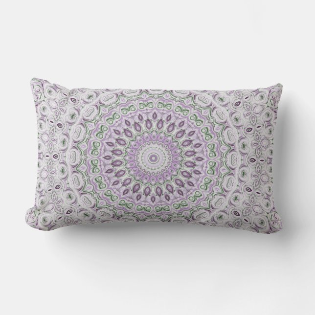Lavender and Green Mandala Pattern Design Lumbar Cushion (Front)