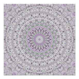 Lavender and Green Mandala Pattern Design Poster