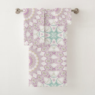 Lavender and Green Pastel Mandala Pattern Design Bath Towel Set